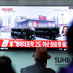 People watch a live television program showing North Korea’s missiles with letters reading “Pukguksong” during a parade in Pyongyang, North Korea, at the Seoul train station in Seoul, South Korea, Saturday, April 15, 2017. AP Photo